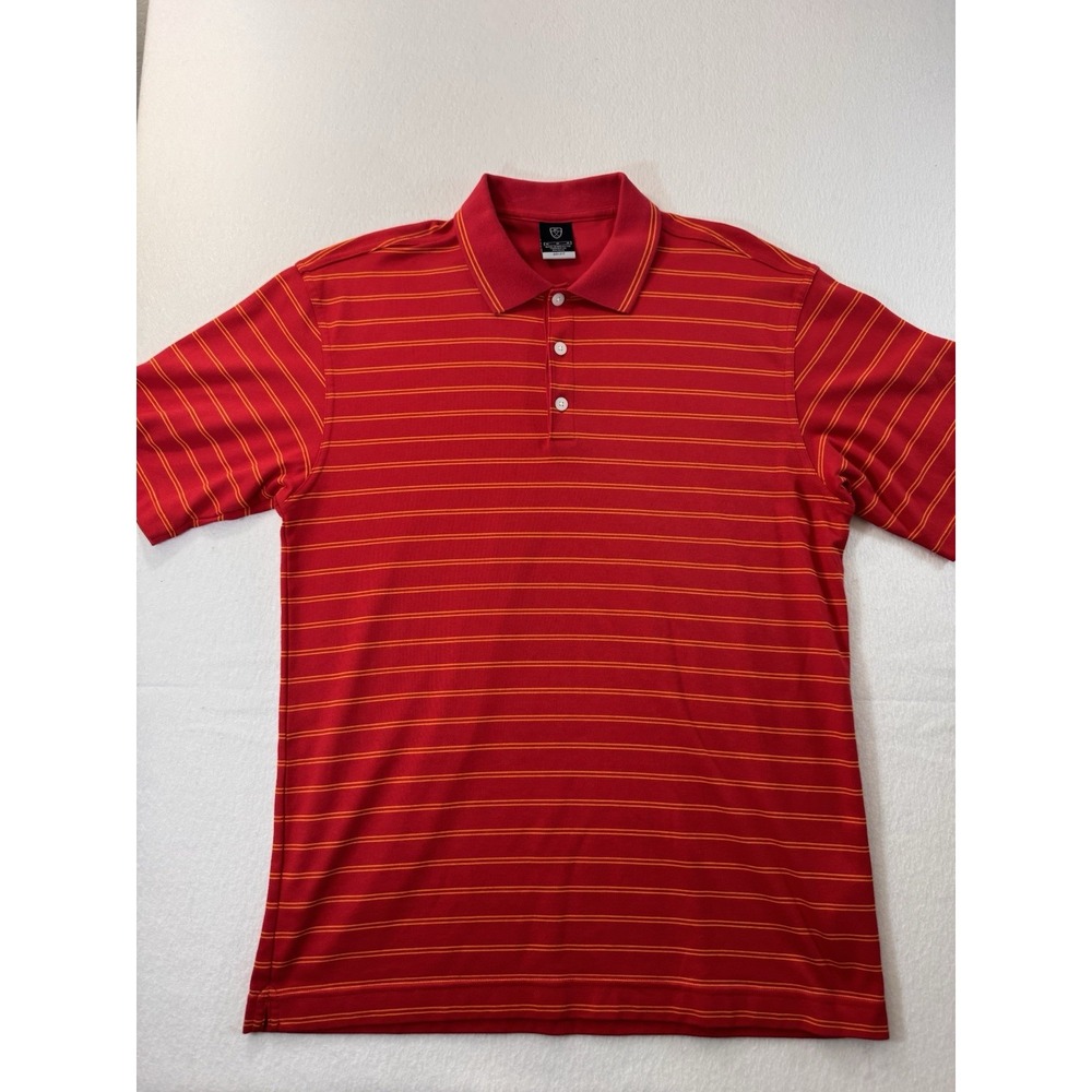 Nike Tiger Woods Mens Striped Polo Red Yellow M Short Sleeve Preppy Golf Dri-FIT